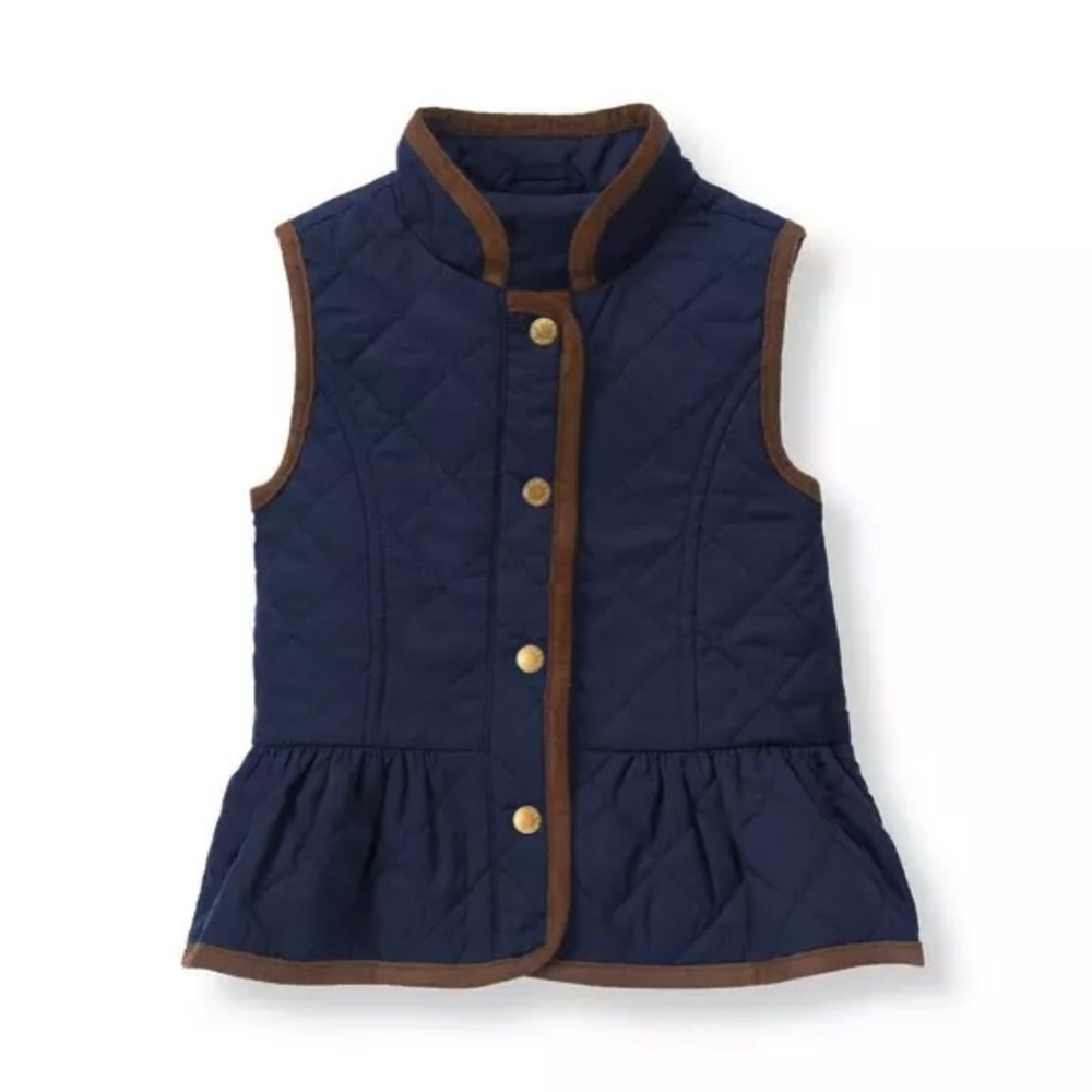 Janie and Jack Navy Quilted Vest with Brown Trim 18-24M